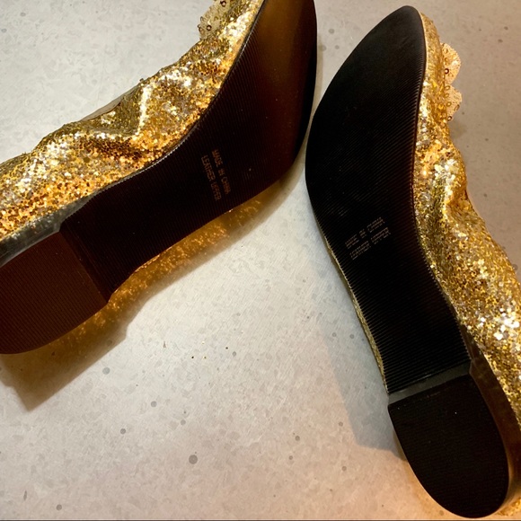 Ros Hommerson Gold Sequined Ballet Flats - Picture 5 of 7